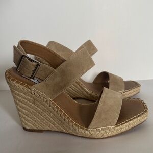Steve Madden Uri Espadrille Wedge Sandals Tan Suede Women Size 7.5